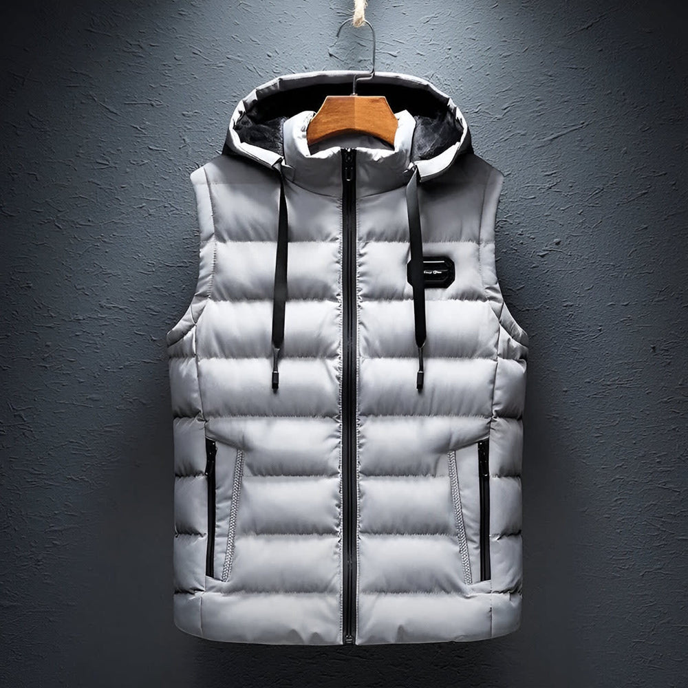 Men's Hooded Puffer Gilet with Zip Pockets - Edmund - White