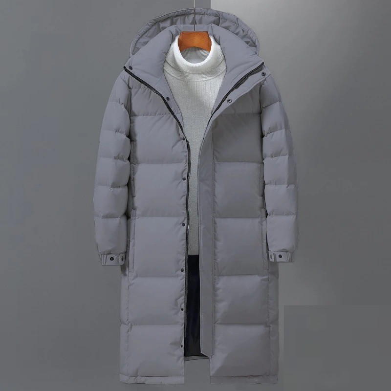 Robert - Men's Long Hooded Quilted Winter Coat in Grey
