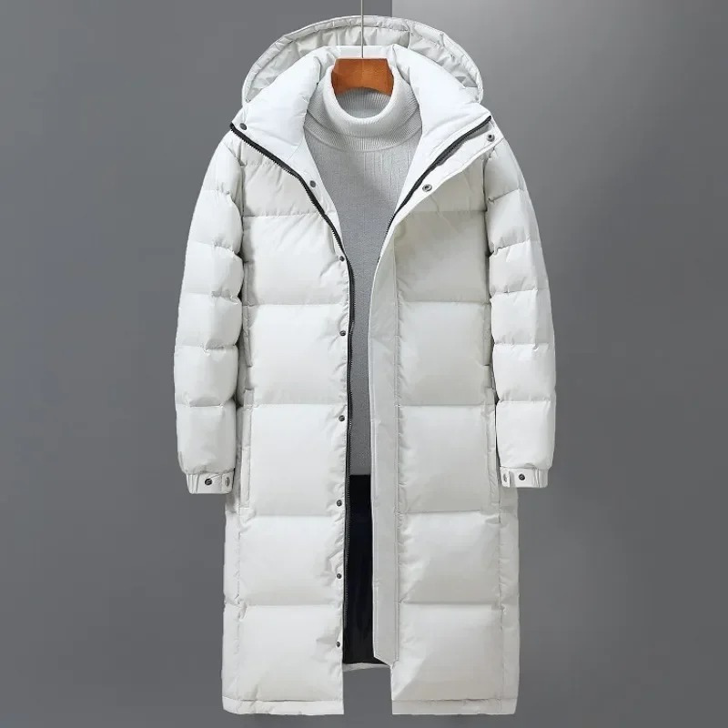Robert - Men's Long Hooded Quilted Winter Coat in White