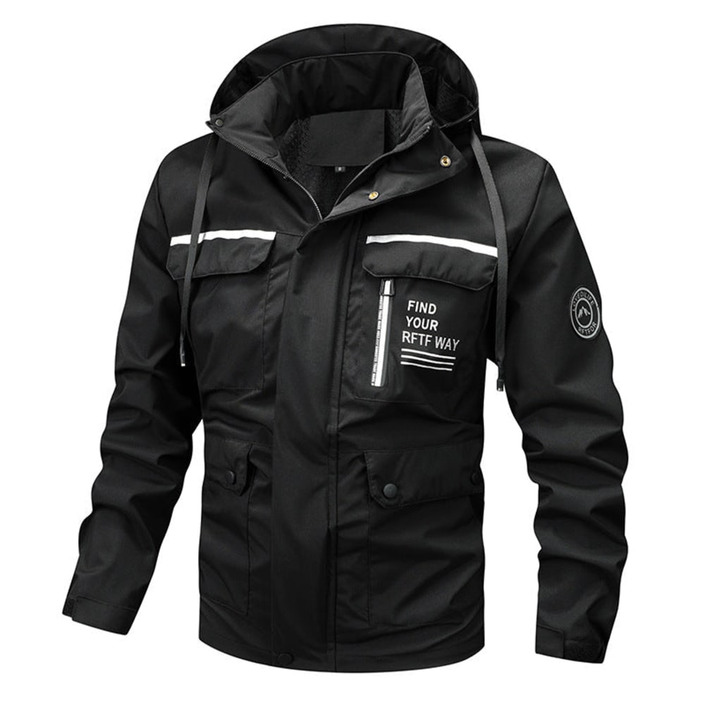 Men's Hooded Rain Jacket with Cargo Pockets - Barnaby - Black