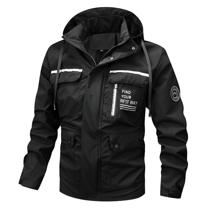 Men's Hooded Rain Jacket with Cargo Pockets - Barnaby - Black