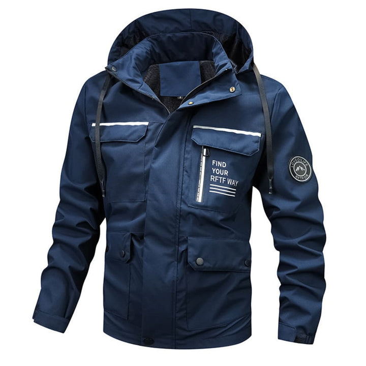 Men's Hooded Rain Jacket with Cargo Pockets - Barnaby - Navy