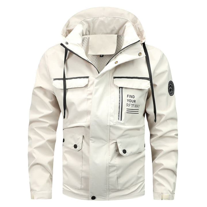 Men's Hooded Rain Jacket with Cargo Pockets - Barnaby - Off White