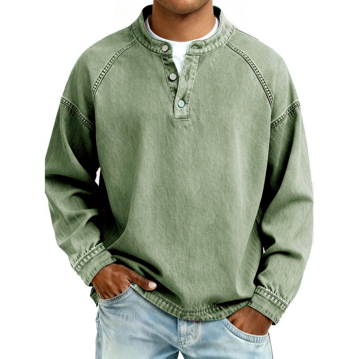 Men's Long Sleeve Button Henley Shirt - Sebastian - Green