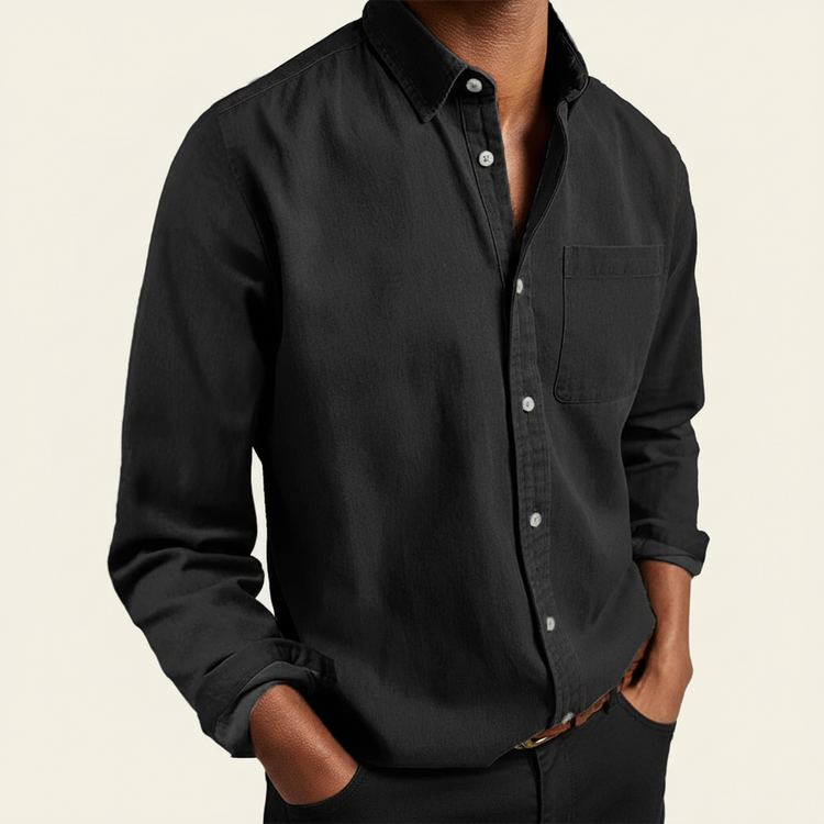 Gunnar - Men's Classic Button-Front Pocket Shirt in Black