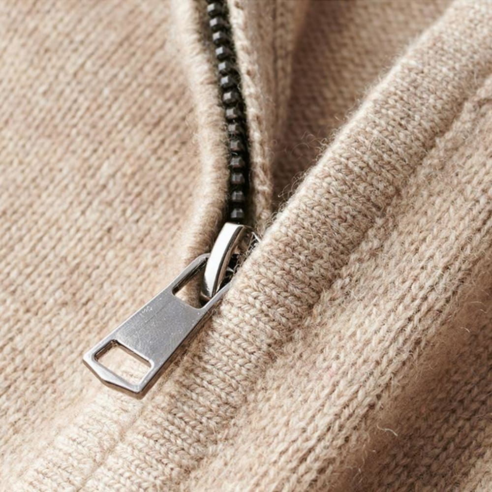 Men's Quarter Zip Jumper with Stand Collar - Hector - Beige