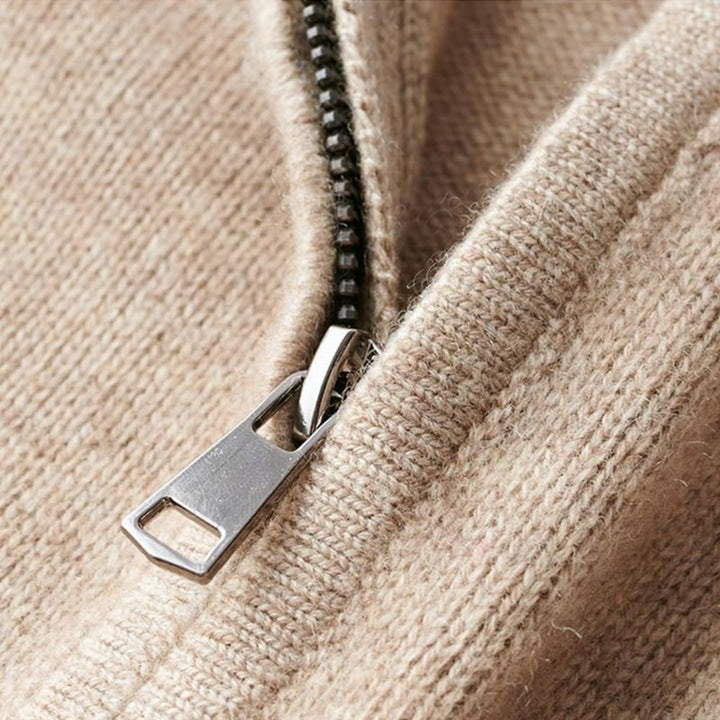 Men's Quarter Zip Jumper with Stand Collar - Hector - Beige