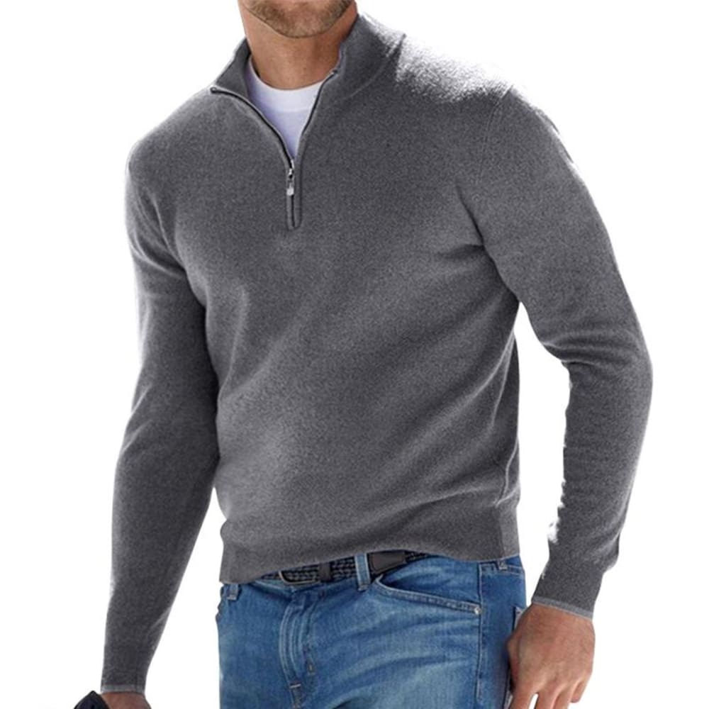 Men's Quarter Zip Jumper with Stand Collar - Hector - Charcoal