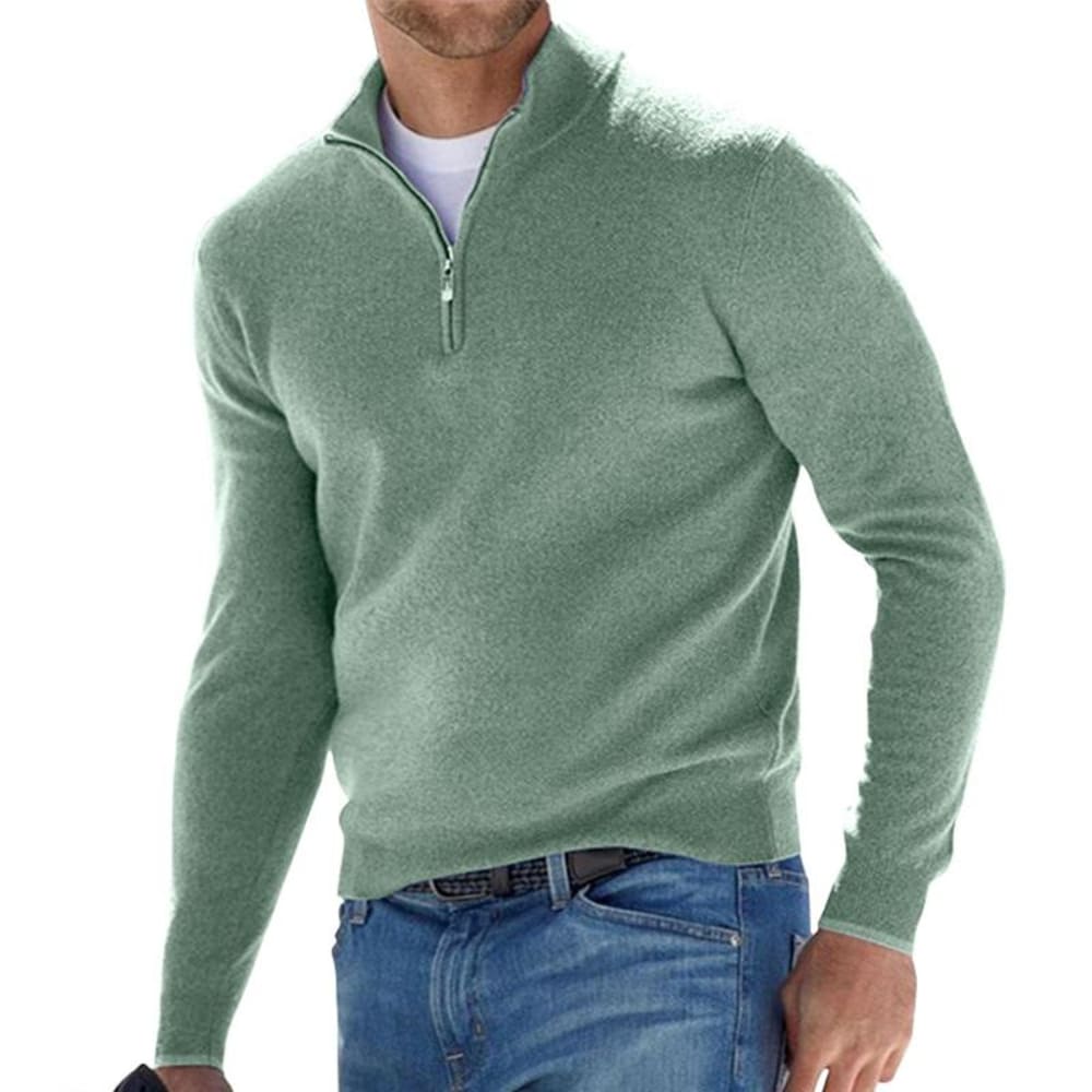 Men's Quarter Zip Jumper with Stand Collar - Hector - Sage