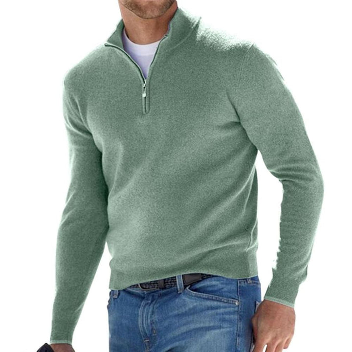 Men's Quarter Zip Jumper with Stand Collar - Hector - Sage