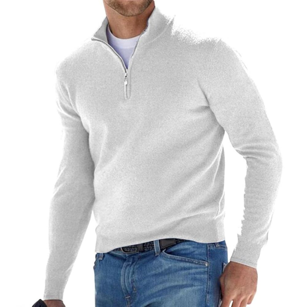 Men's Quarter Zip Jumper with Stand Collar - Hector - White