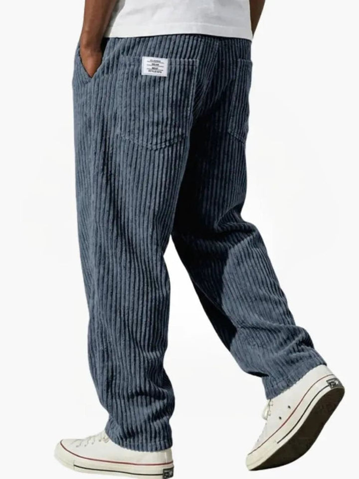 Men's Relaxed Corduroy Trousers with Elastic Waist - Rufus - Blue