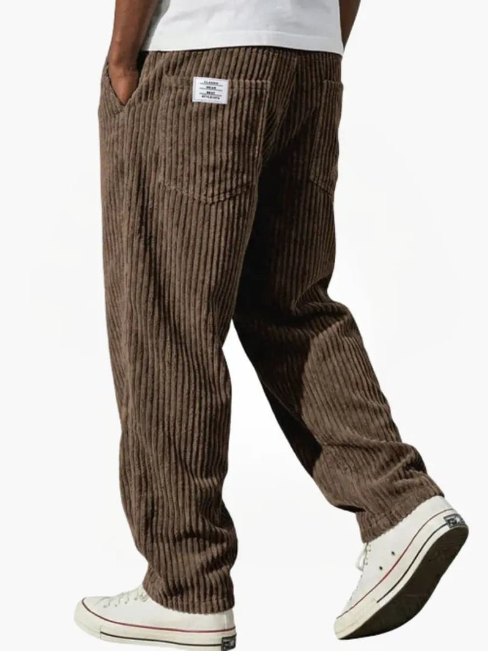 Men's Relaxed Corduroy Trousers with Elastic Waist - Rufus - Brown