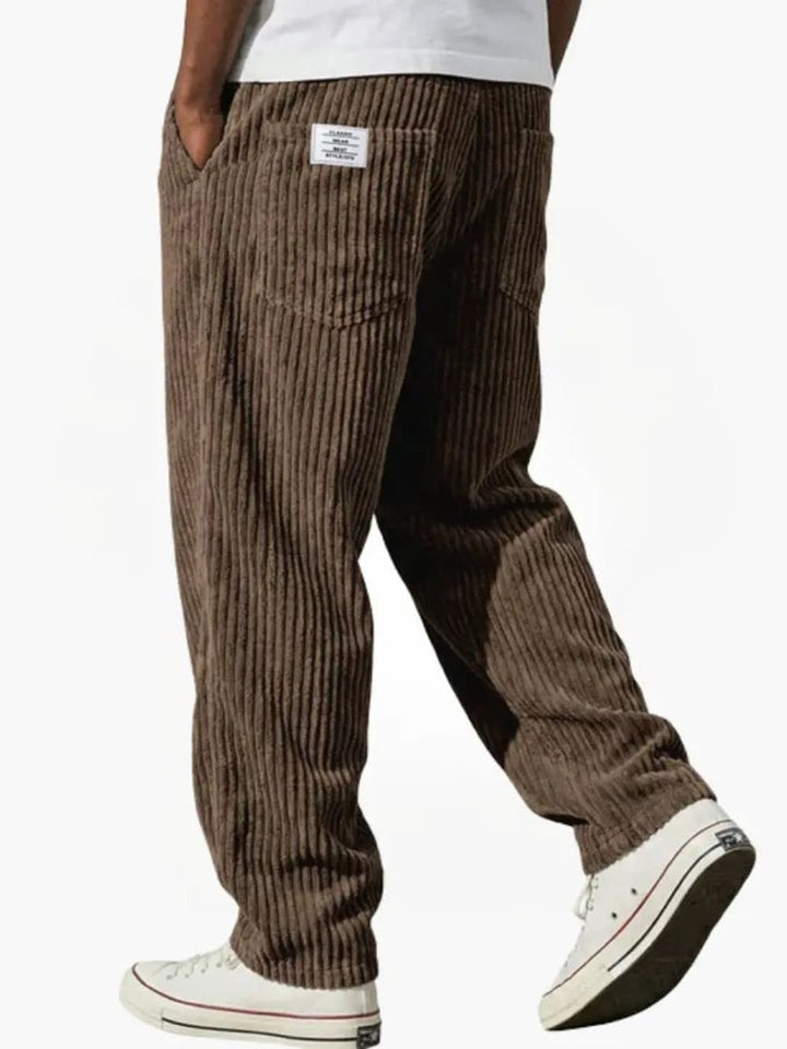 Men's Relaxed Corduroy Trousers with Elastic Waist - Rufus - Brown