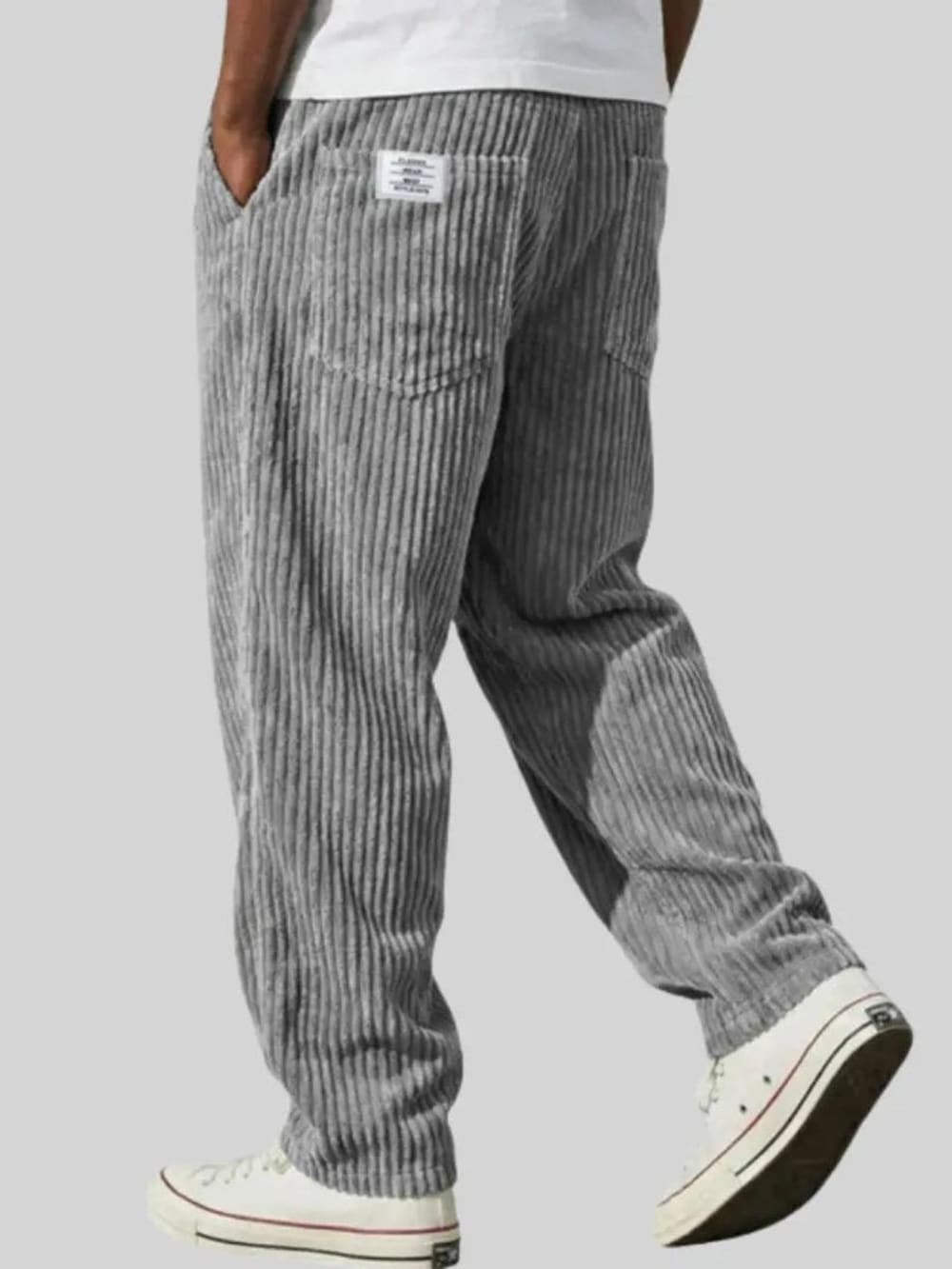 Men's Relaxed Corduroy Trousers with Elastic Waist - Rufus - Grey