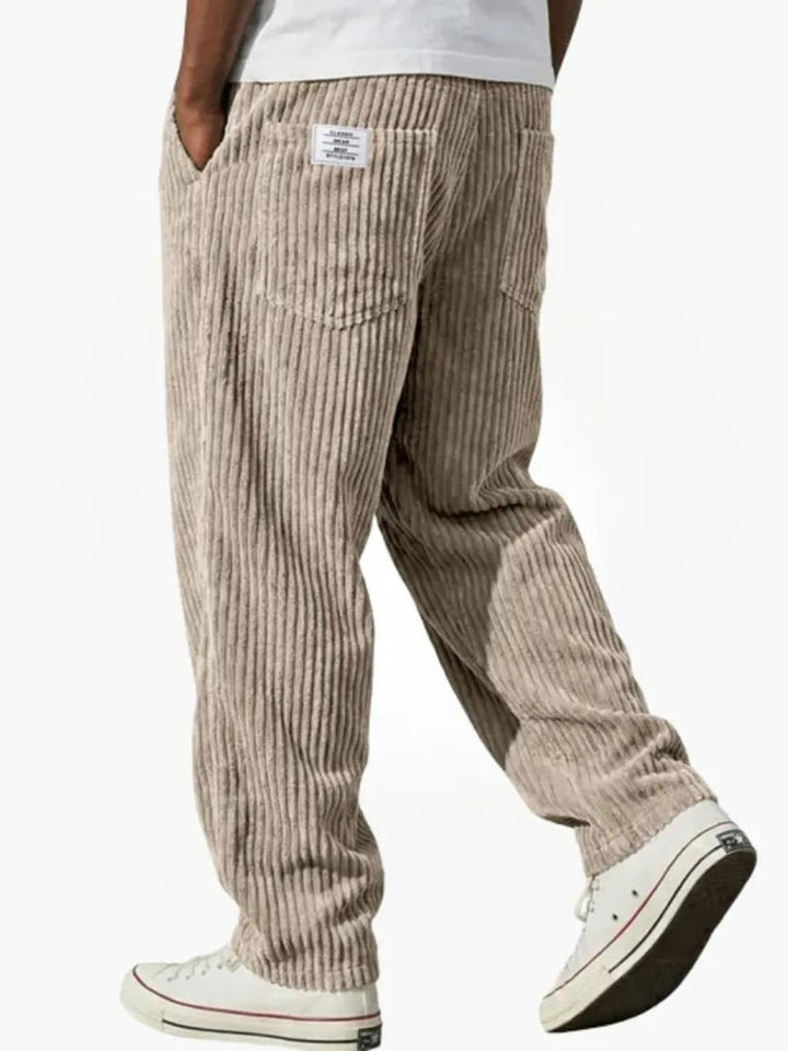Men's Relaxed Corduroy Trousers with Elastic Waist - Rufus - Khaki