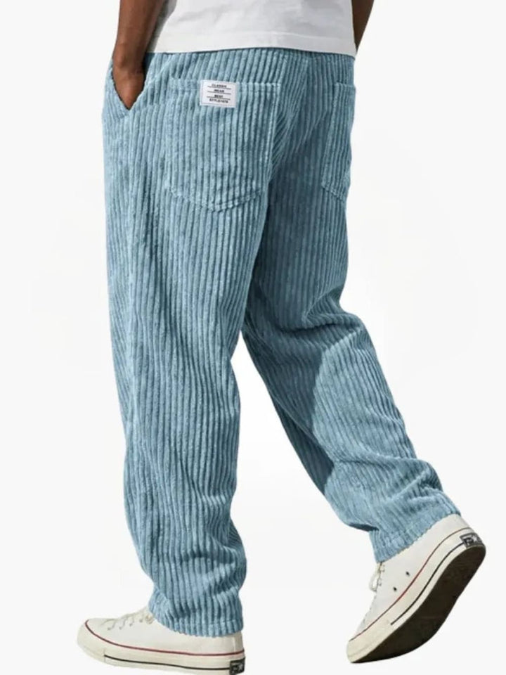 Men's Relaxed Corduroy Trousers with Elastic Waist - Rufus - Light Blue