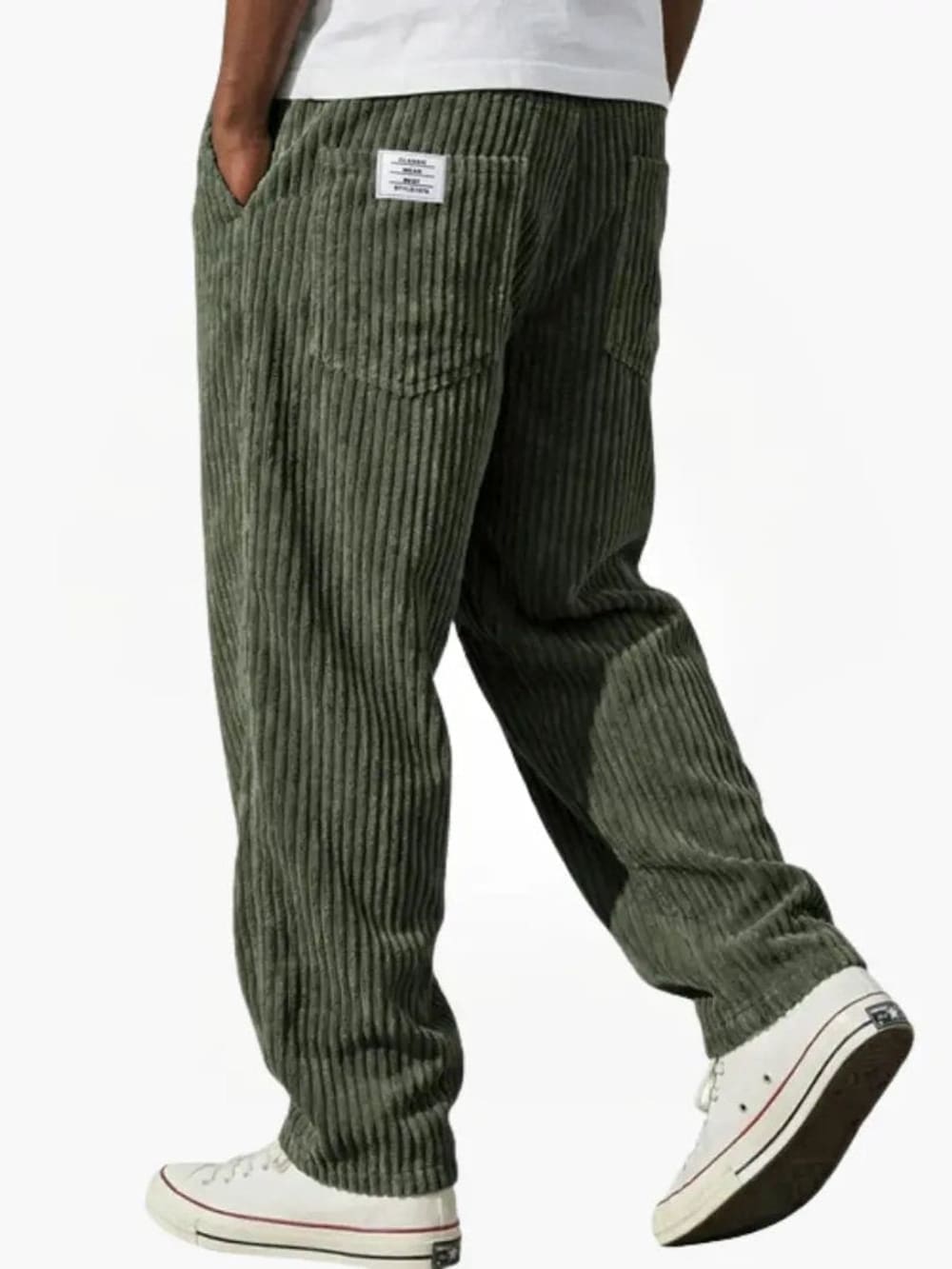Men's Relaxed Corduroy Trousers with Elastic Waist - Rufus - Olive