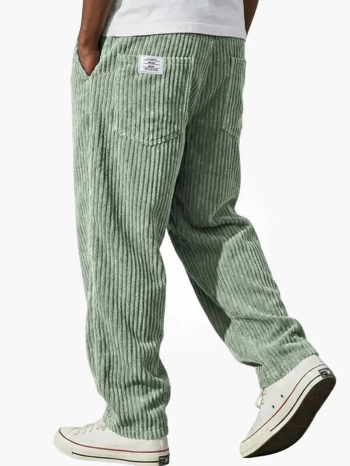 Men's Relaxed Corduroy Trousers with Elastic Waist - Rufus - Sage