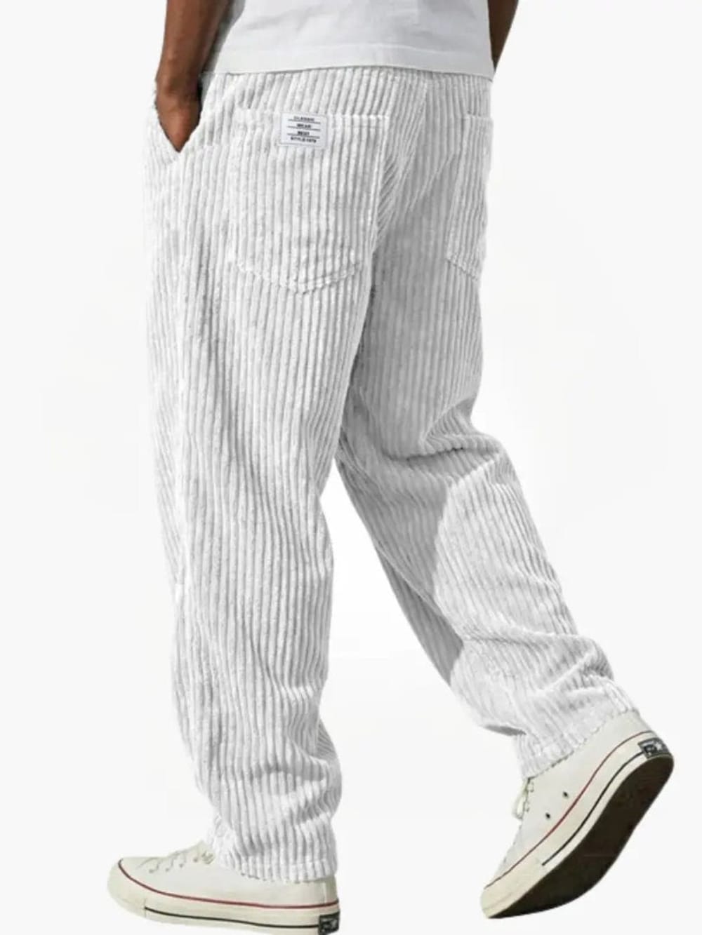Men's Relaxed Corduroy Trousers with Elastic Waist - Rufus - White