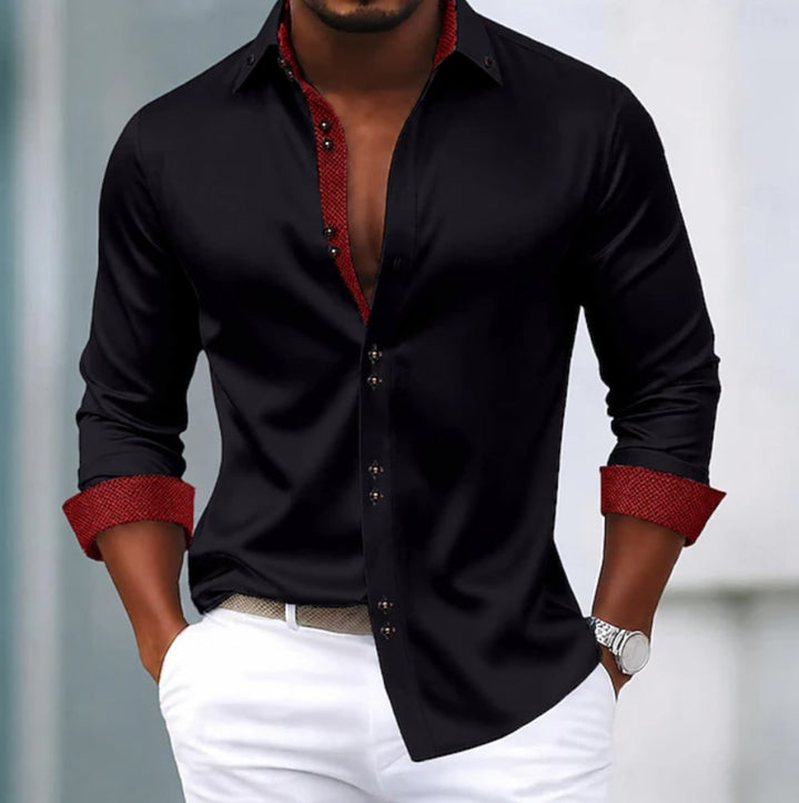 Men's Slim Fit Shirt with Contrast Cuffs - Ronan - Black