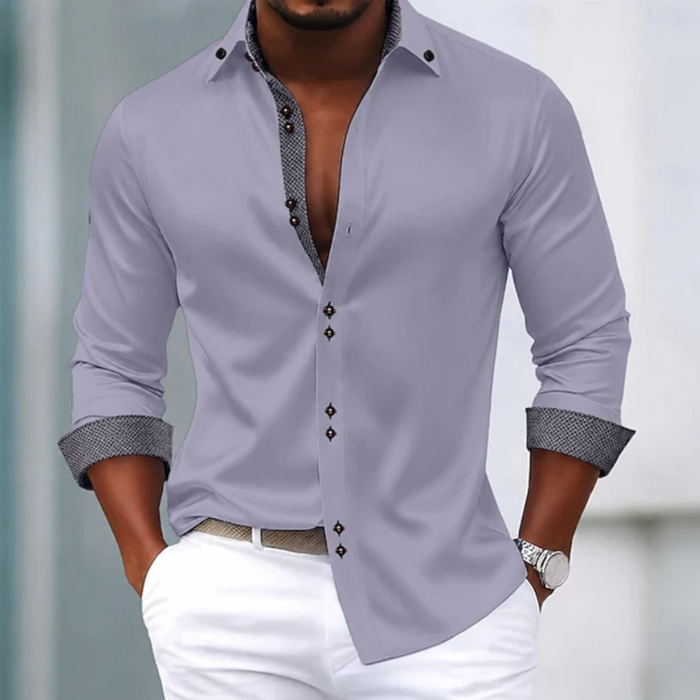 Men's Slim Fit Shirt with Contrast Cuffs - Ronan - Grey