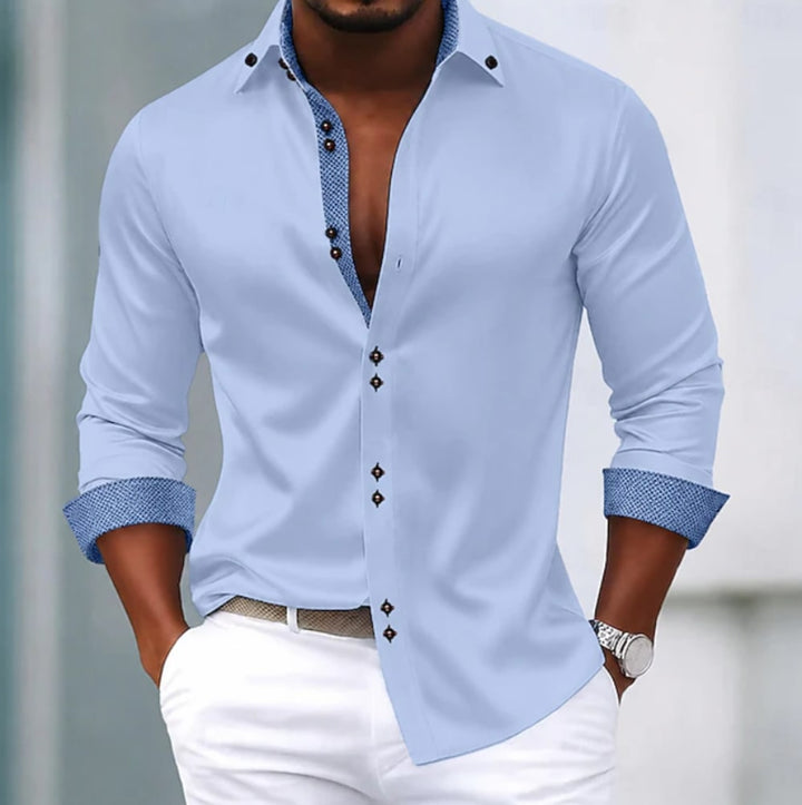 Men's Slim Fit Shirt with Contrast Cuffs - Ronan - Light Blue