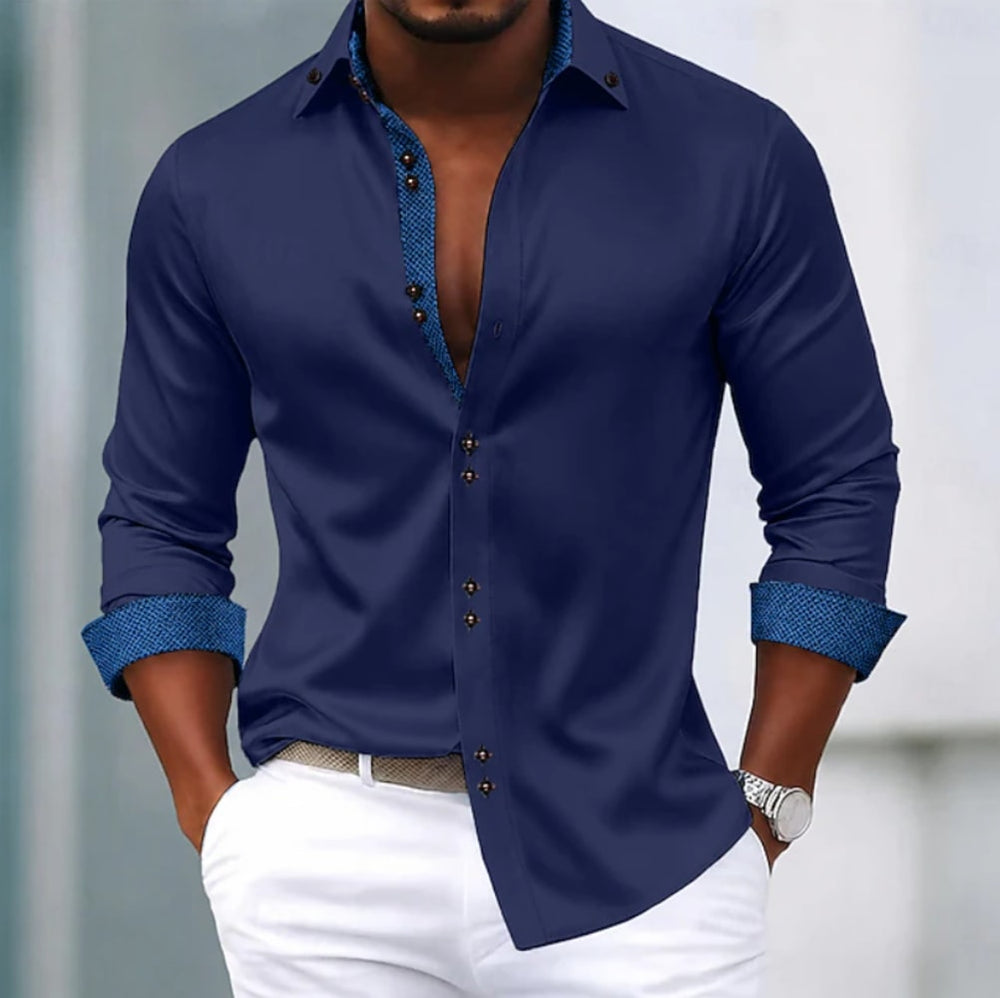 Men's Slim Fit Shirt with Contrast Cuffs - Ronan - Navy