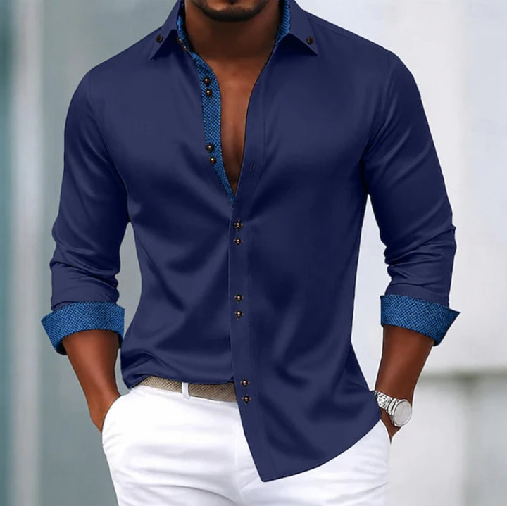 Men's Slim Fit Shirt with Contrast Cuffs - Ronan - Navy