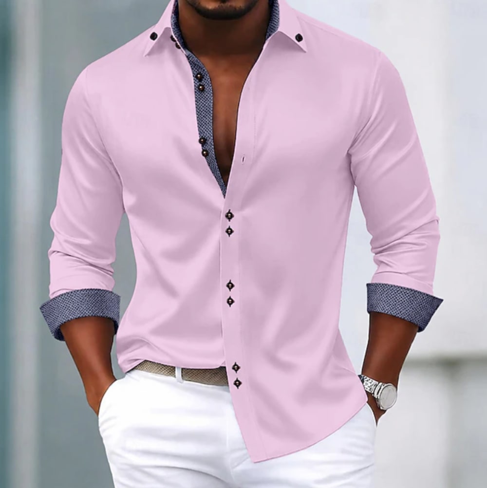 Men's Slim Fit Shirt with Contrast Cuffs - Ronan - Pink