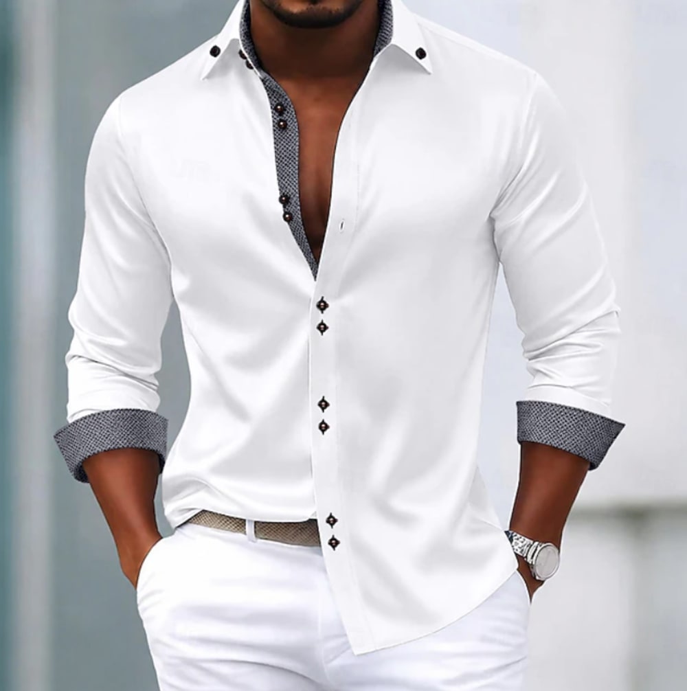 Men's Slim Fit Shirt with Contrast Cuffs - Ronan - White