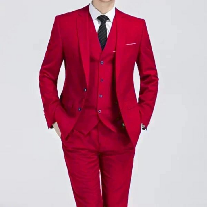 Georg - Men's Black Three-Piece Formal Suit in Red