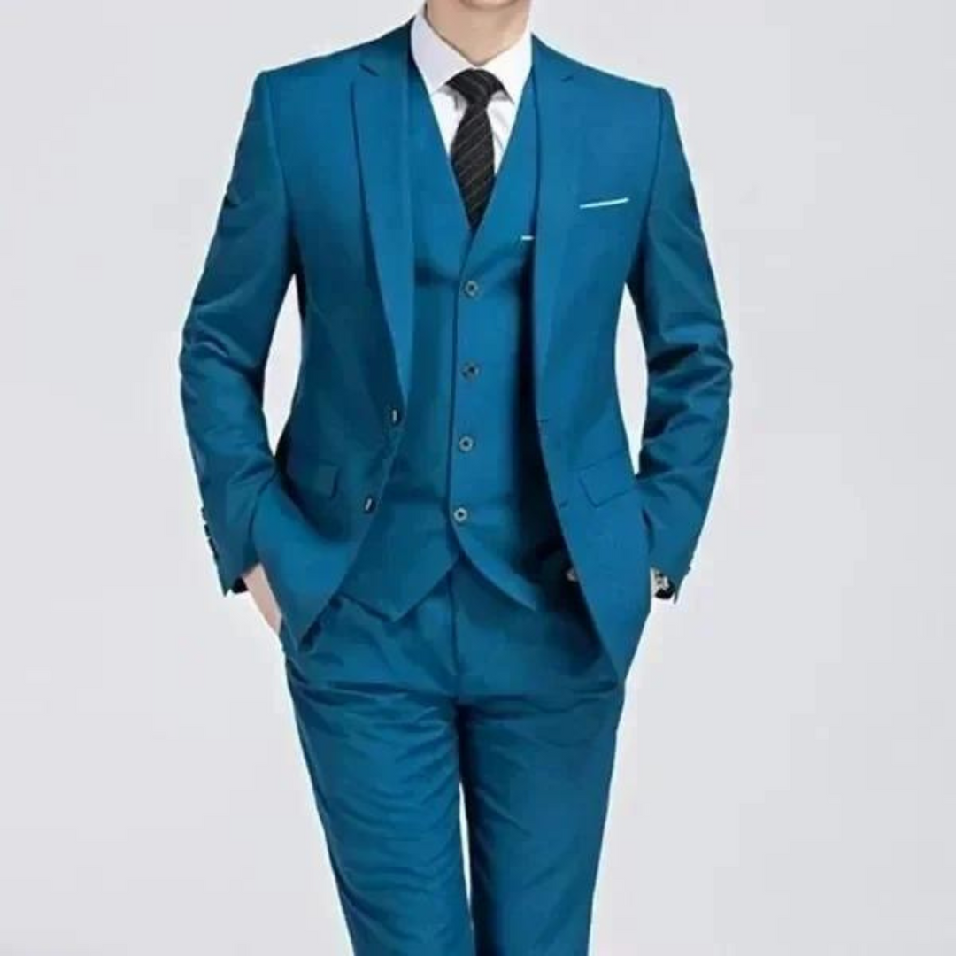 Georg - Men's Black Three-Piece Formal Suit in Teal