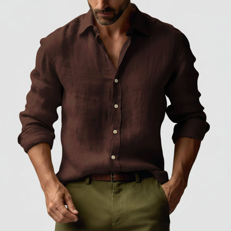 Josef Men's Vintage Button-Up Shirt - Coffee