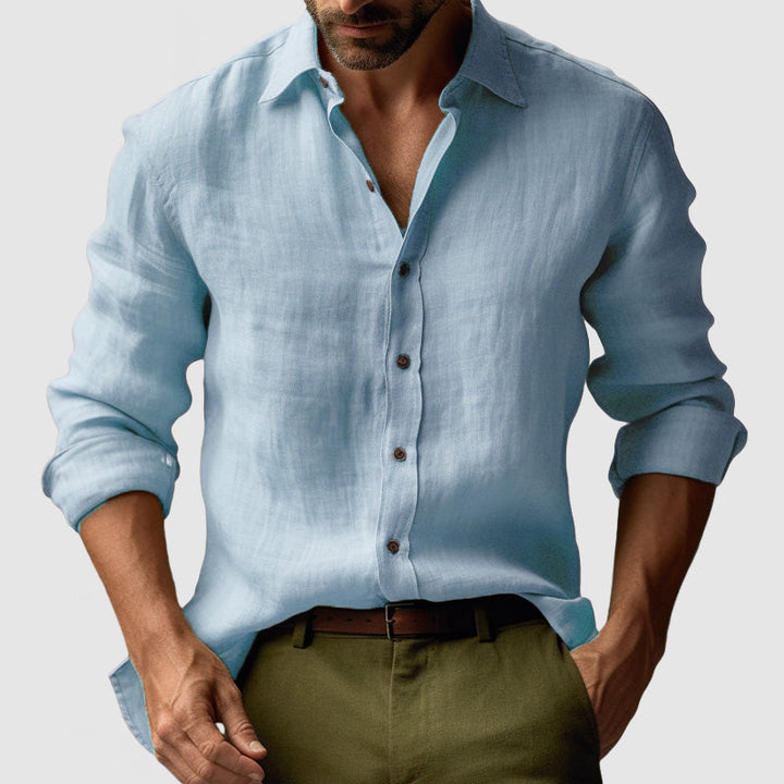 Josef Men's Vintage Button-Up Shirt - Light Blue