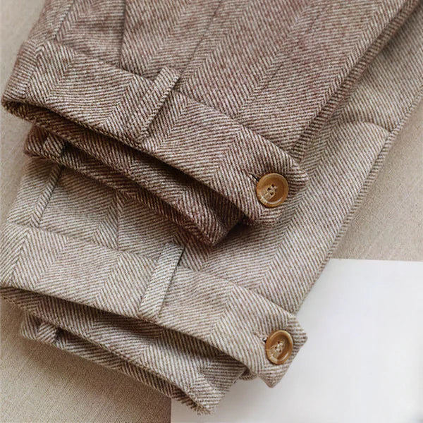 Men's vintage high-waist pleated trousers in Beige