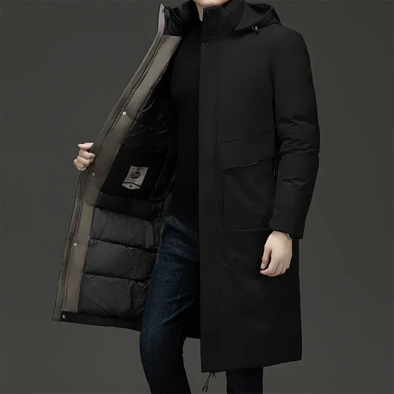 Alexander men's long hooded quilted winter coat in black