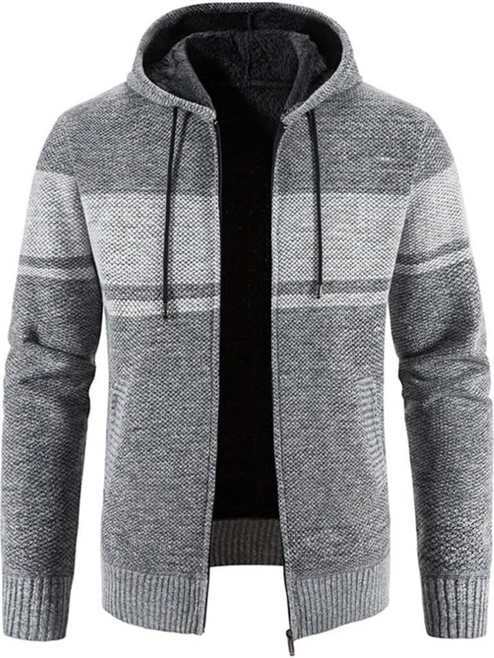 Hans - Men's Winter Hooded Zip Jacket in Light Grey