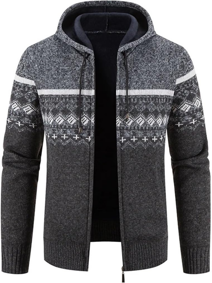 Hans - Men's Winter Hooded Zip Jacket in White Grey