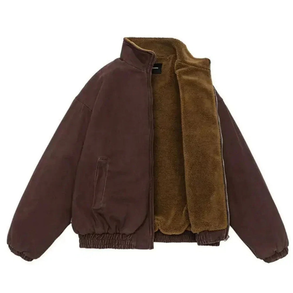 Beatrice Men's Winter Casual Zip Jacket - Red fleece interior