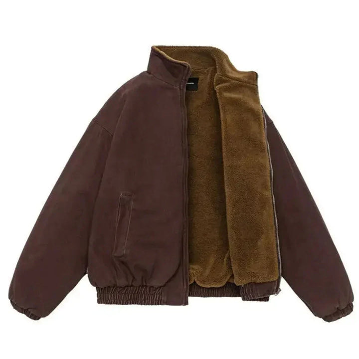 Beatrice Men's Winter Casual Zip Jacket - Red fleece interior