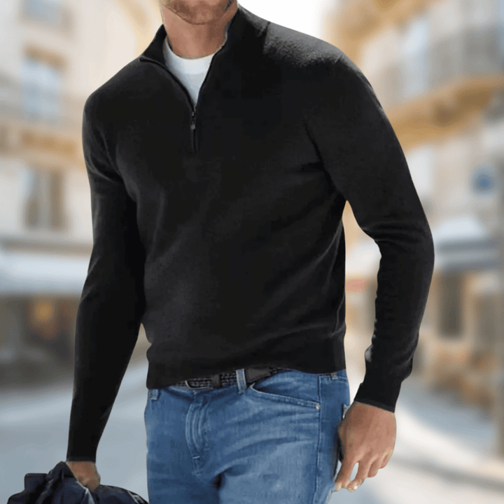 Roland men's zip-collar casual sweater in black