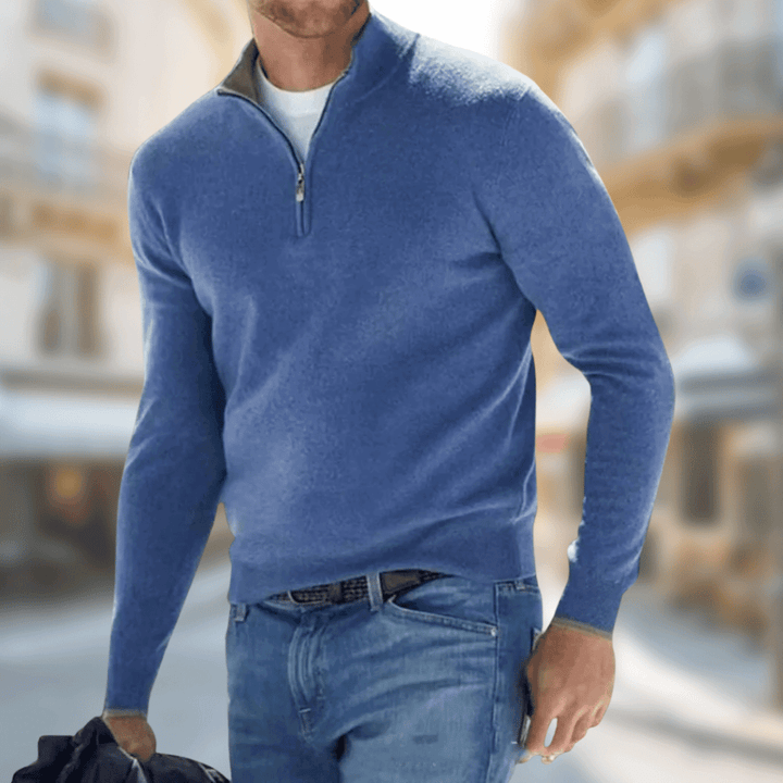 Roland men's zip-collar casual sweater in blue