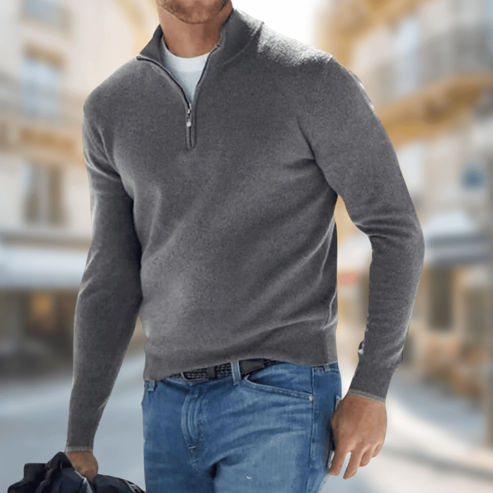 Roland men's zip-collar casual sweater in grey