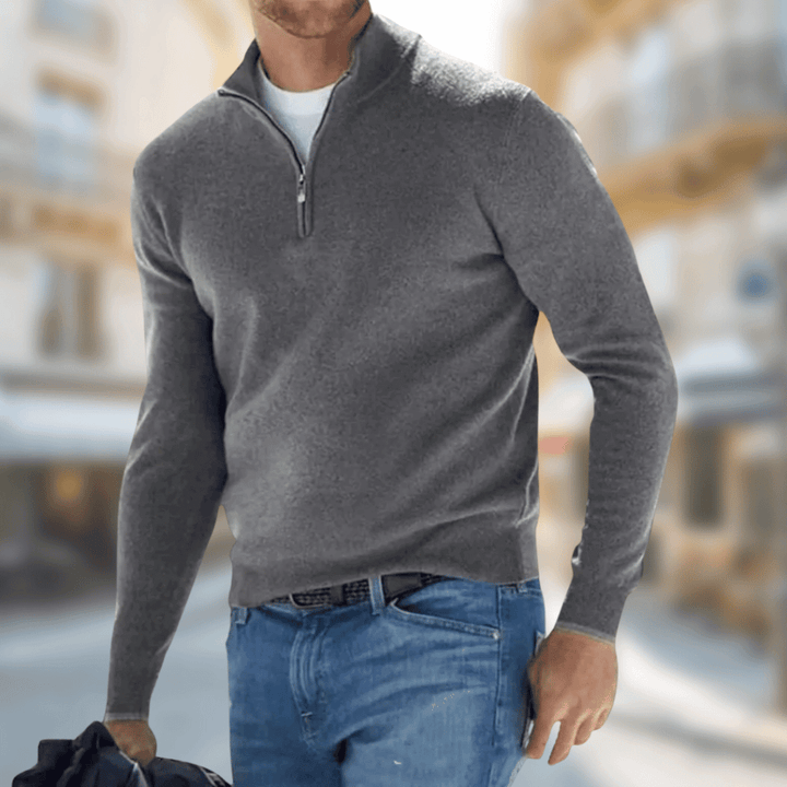 Roland men's zip-collar casual sweater in grey