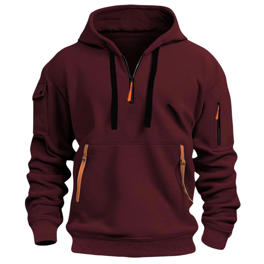 Men's zip pocket hoodie in red