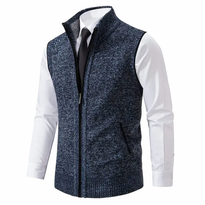 Men's Zip Up Knitted Gilet with Stand Collar - Percival - Blue
