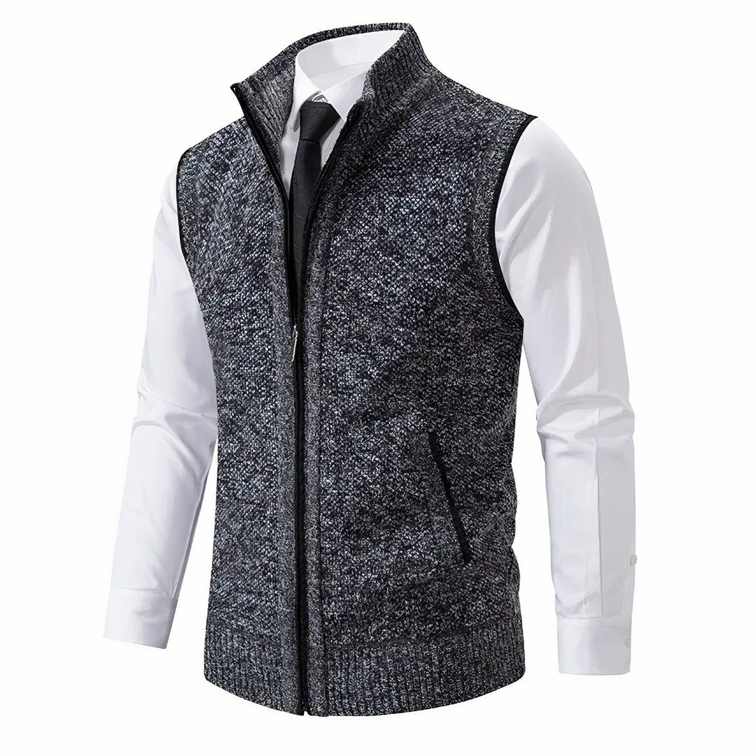 Men's Zip Up Knitted Gilet with Stand Collar - Percival - Charcoal