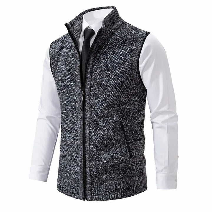 Men's Zip Up Knitted Gilet with Stand Collar - Percival - Charcoal