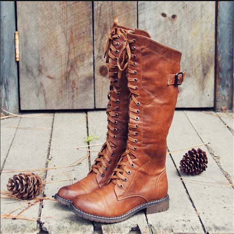 Women's High Lace-Up Riding Boots in Brown
